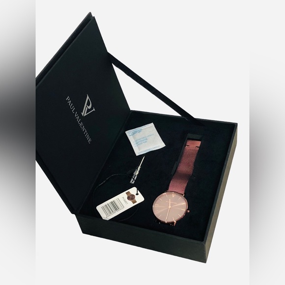 NWT PAUL VALENTINE COFFEE MESH CHAMPAGNE LUXURY ROUND WRIST WATCH - Picture 4 of 6